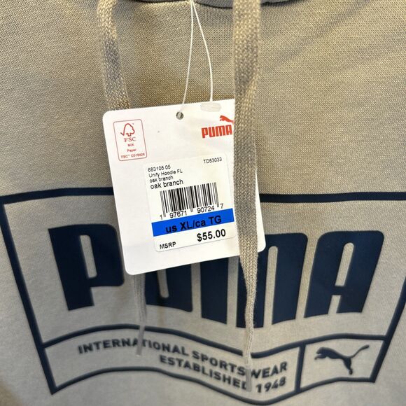 Puma Men XL Fleece Hoodie Logo Graphic Pockets Tan/Oak Color New w/Tags - Picture 3 of 9